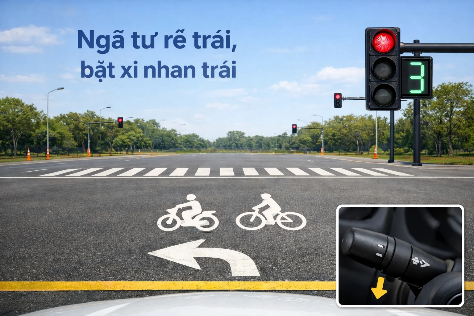 Bài 5 – Bước 3: Bật xi nhan khi rẽ