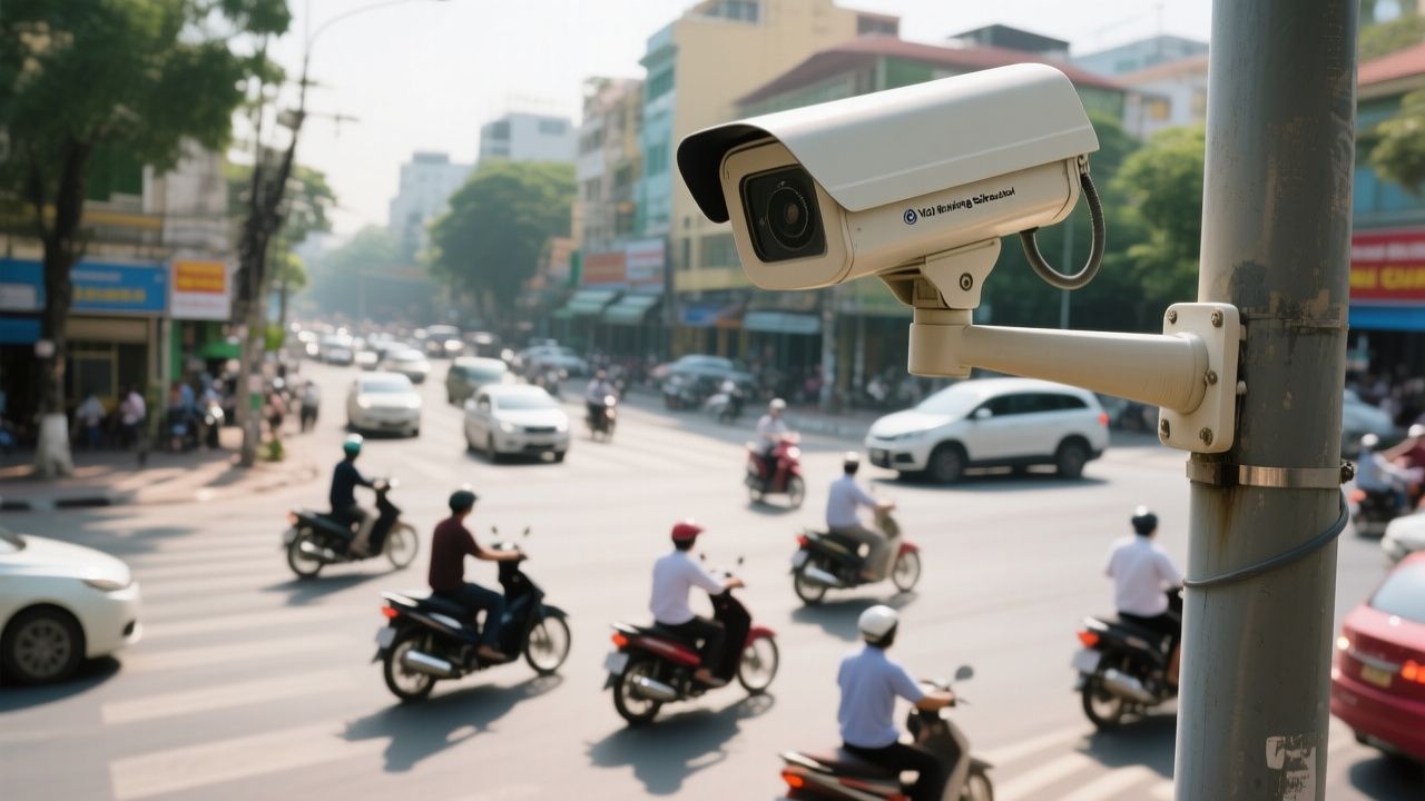 Camera giám sát giao thông ghi hình phương tiện vi phạm trên đường phố Việt Nam