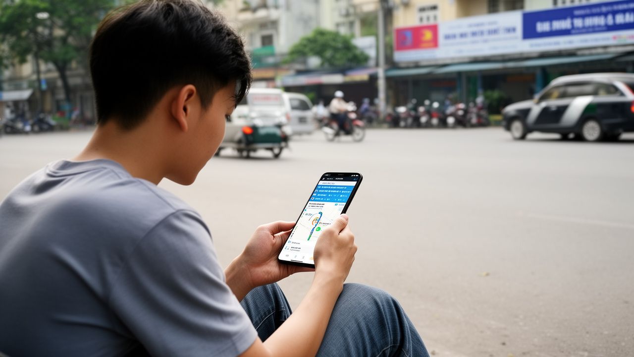 Học viên tra cứu thông tin phạt nguội trên điện thoại tại Việt Nam