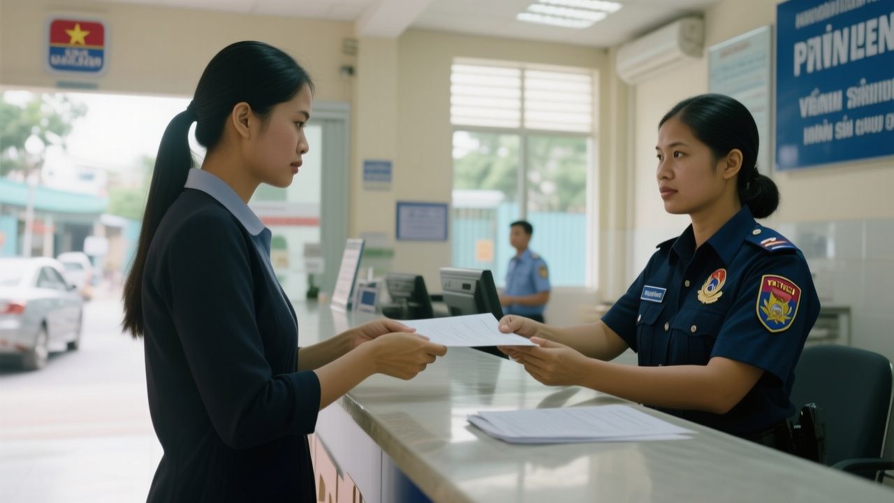 Người dân đến trụ sở công an làm thủ tục nộp phạt vi phạm giao thông