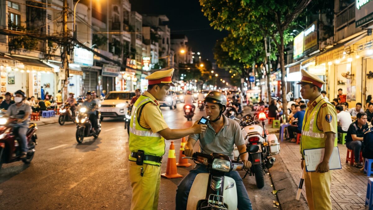 CSGT TP.HCM kiểm tra nồng độ cồn gần quán nhậu, chặn người né chốt