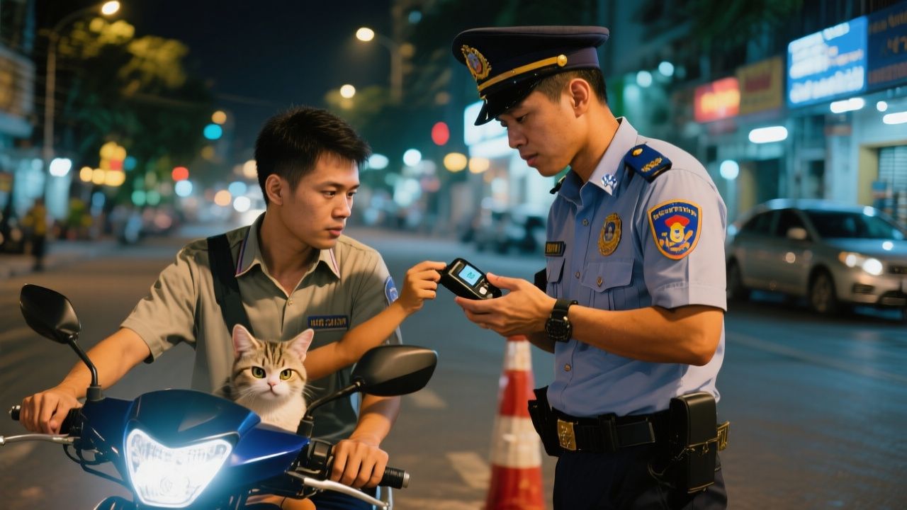 Cảnh sát giao thông kiểm tra nồng độ cồn tài xế