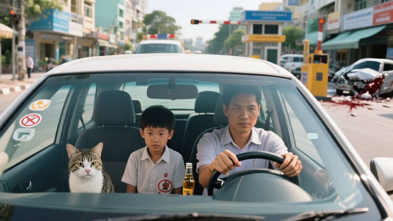 học viên quan sát chốt kiểm tra khi học lái xe trên đường TP.HCM