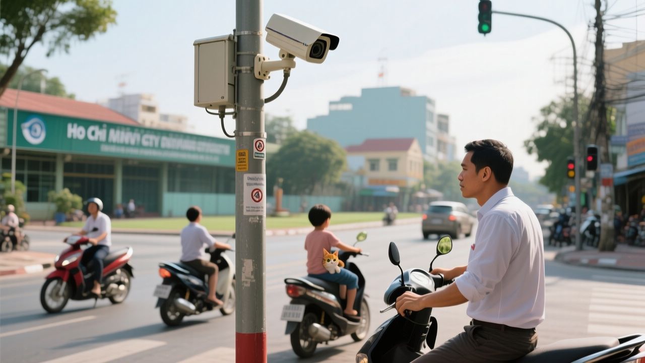 Camera giám sát giao thông ghi hình xe máy trên đường phố TP.HCM