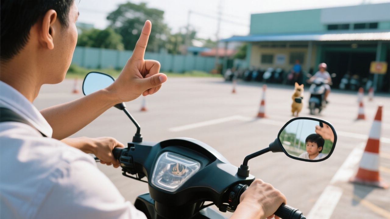 học lái xe tập thao tác tấp xe vào lề khi gặp hiệu lệnh dừng