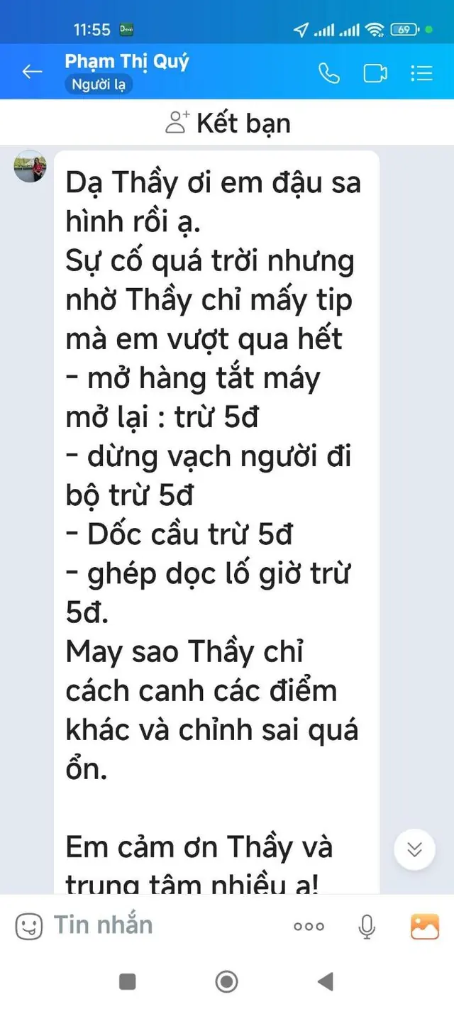 Tin nhắn Zalo học viên